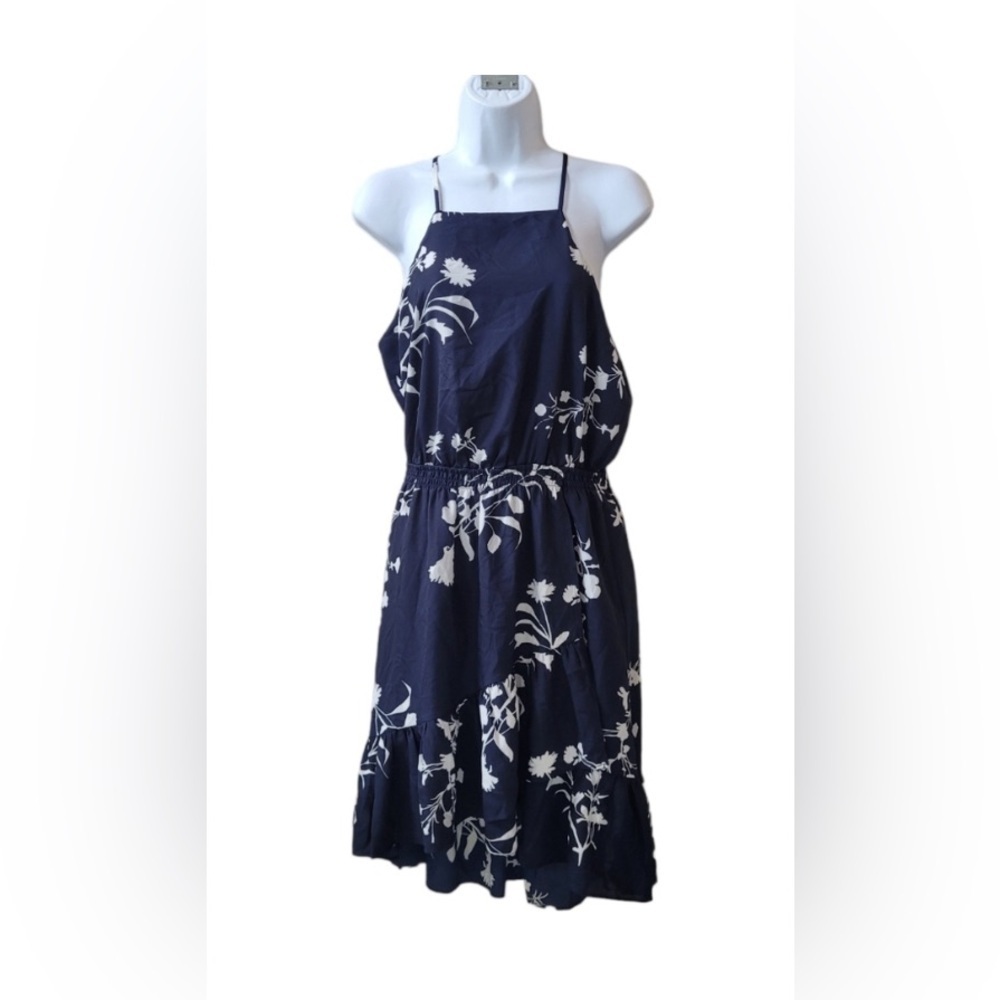 JOIE Deme B Floral Faux Wrap Ruffle Hem Dress Navy Blue White - Retails $398 - Picture 4 of 11